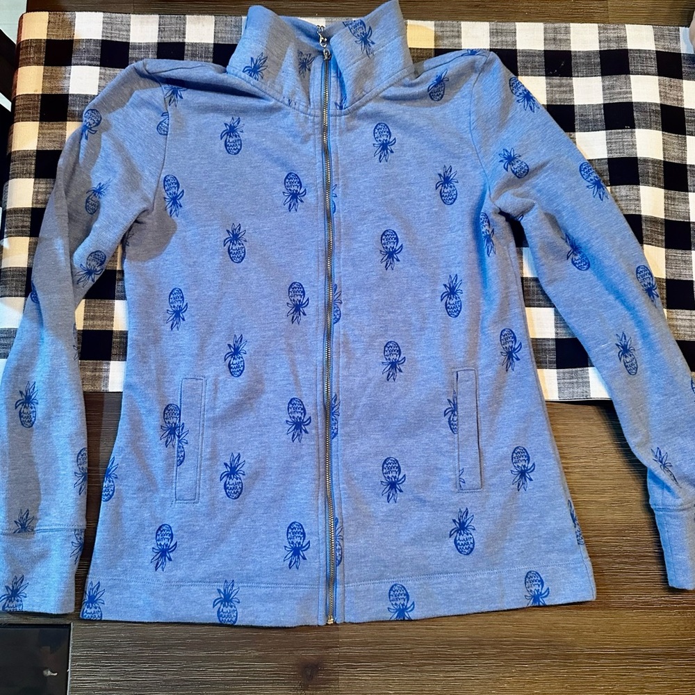 Lilly Pulitzer Bennett Zip Up in Bennet Blue Pineapple Burnout